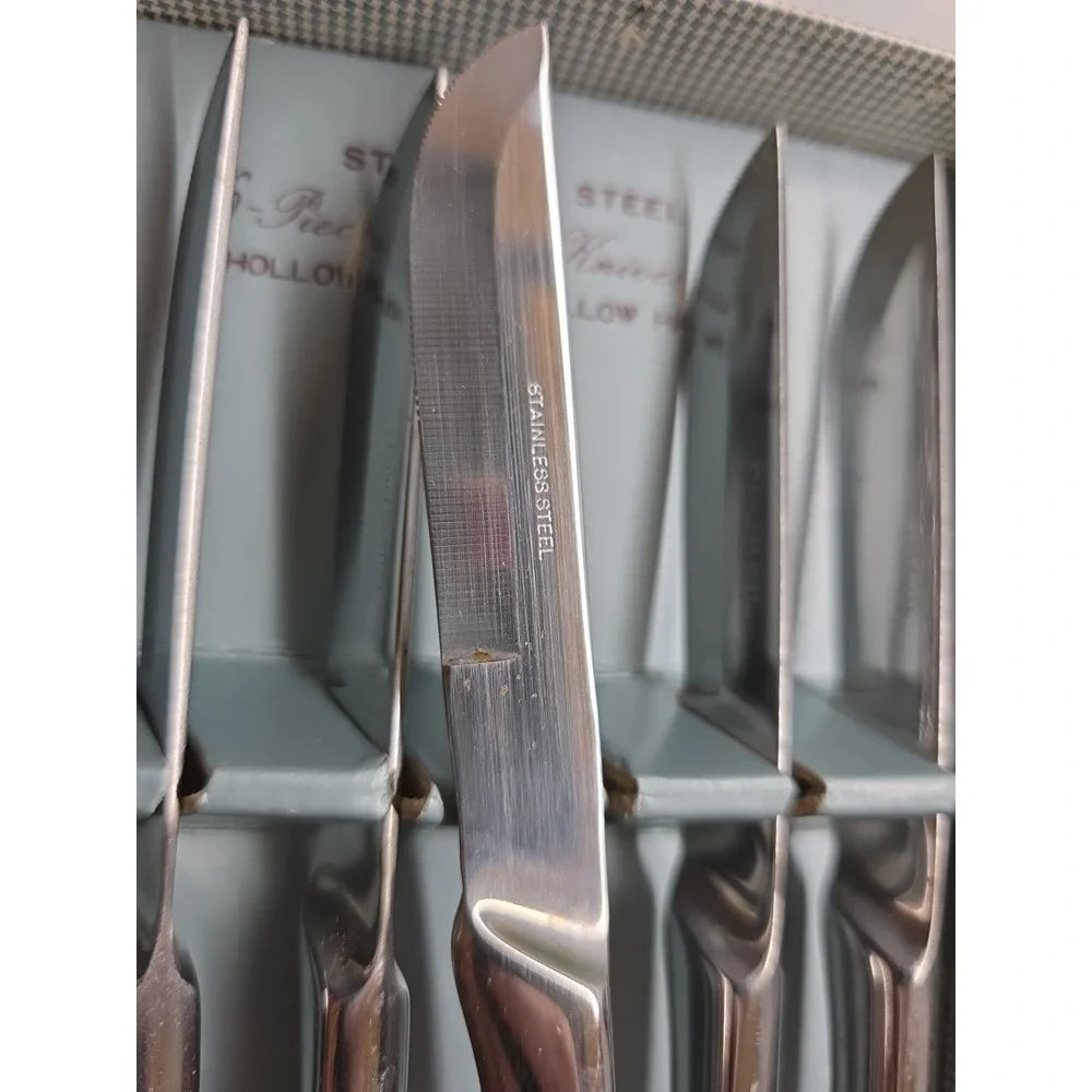 SET OF 6 Steak Knives Stainless Steel Hollow Ground Hollow Handle